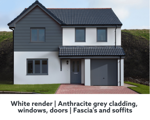 A home with white render, anthracite grey cladding, windows, doors and fascia's and soffits, Salisbury